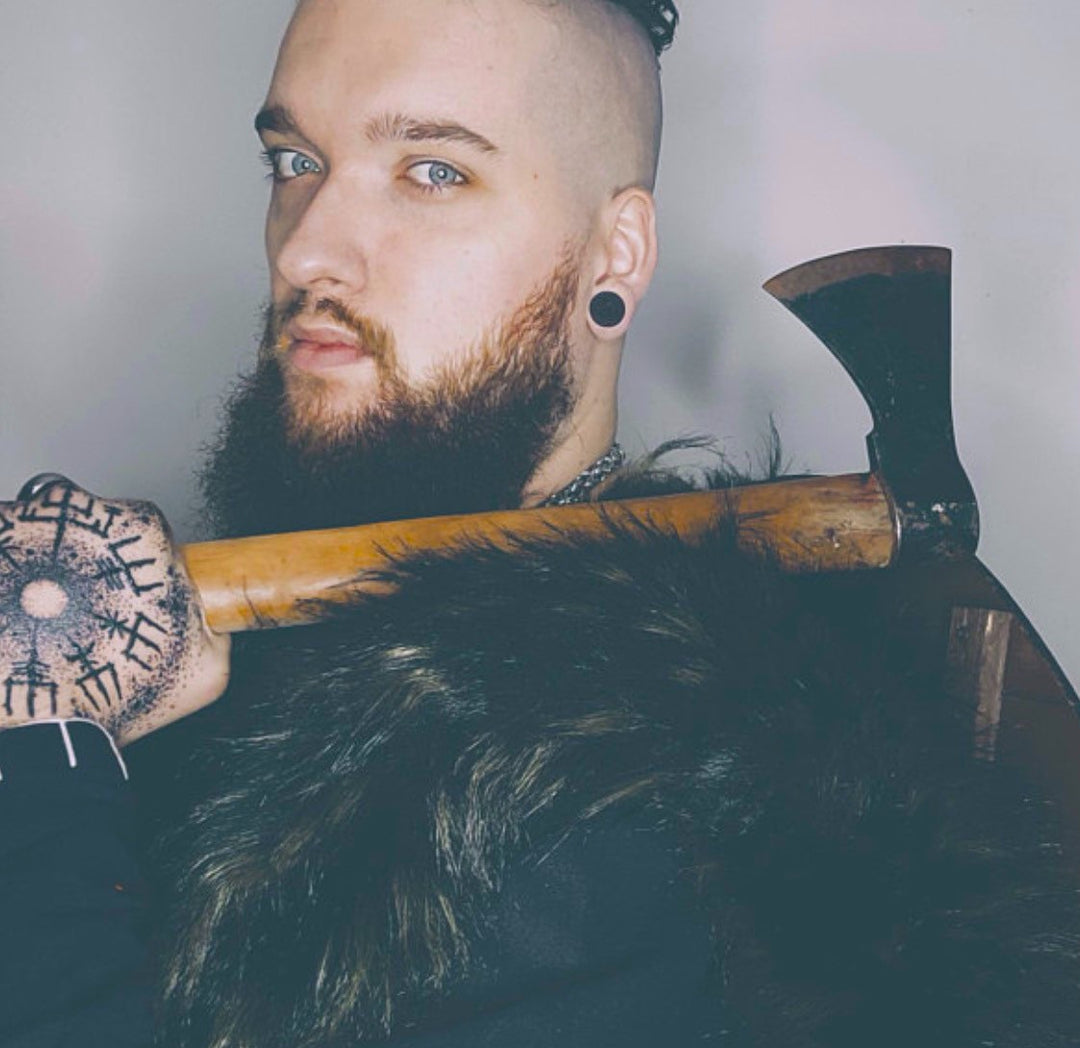 Brown and black fur mantle shoulder cape, side view, ideal for medieval LARP.