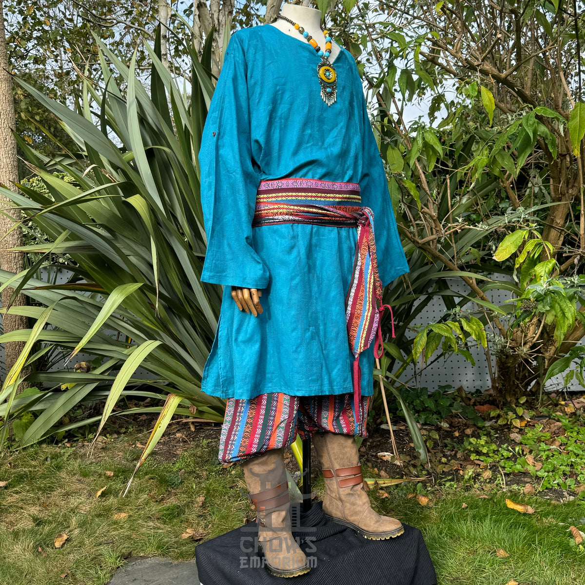 Teal textured tunic with side angle for LARP.