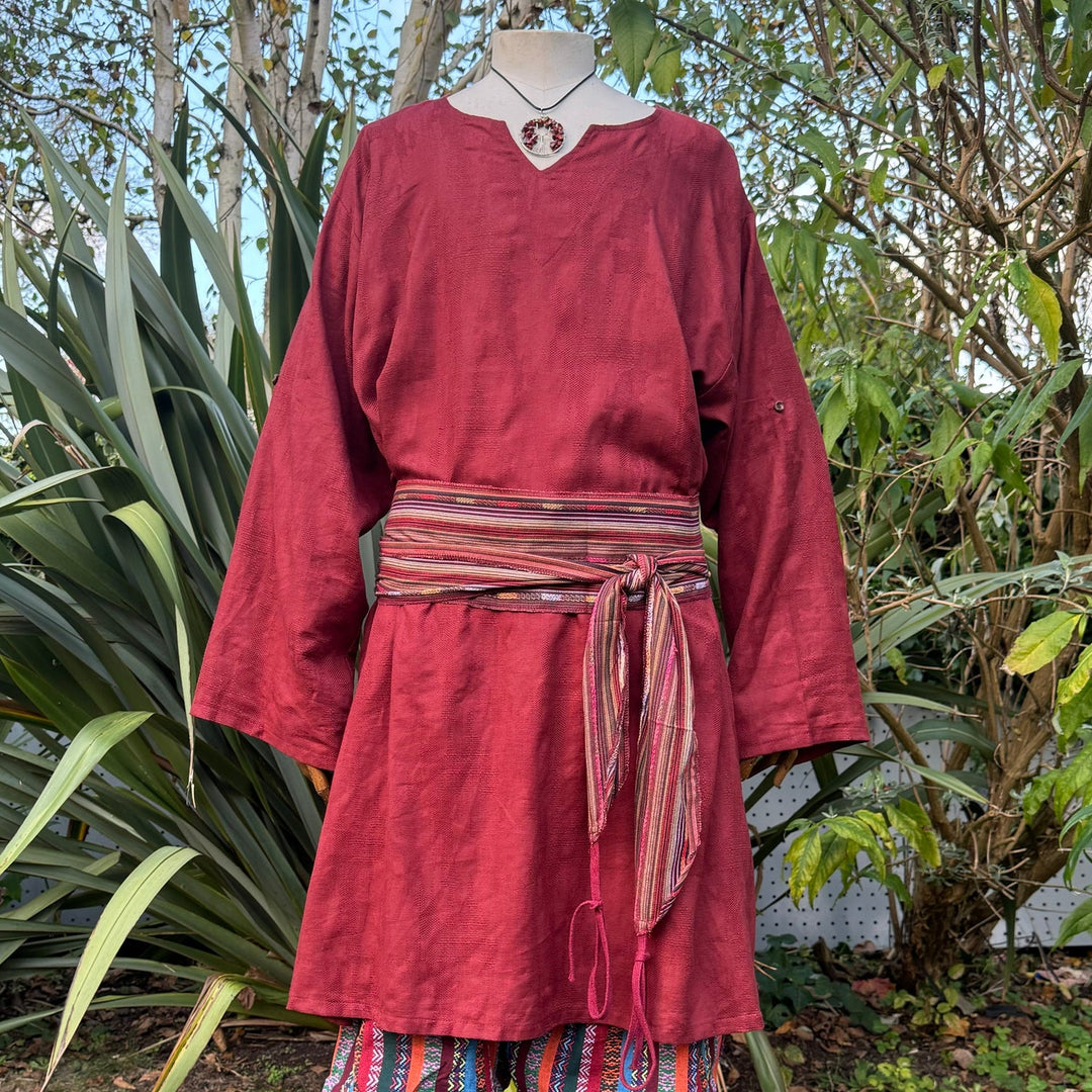 red textured cotton medieval tunic.
