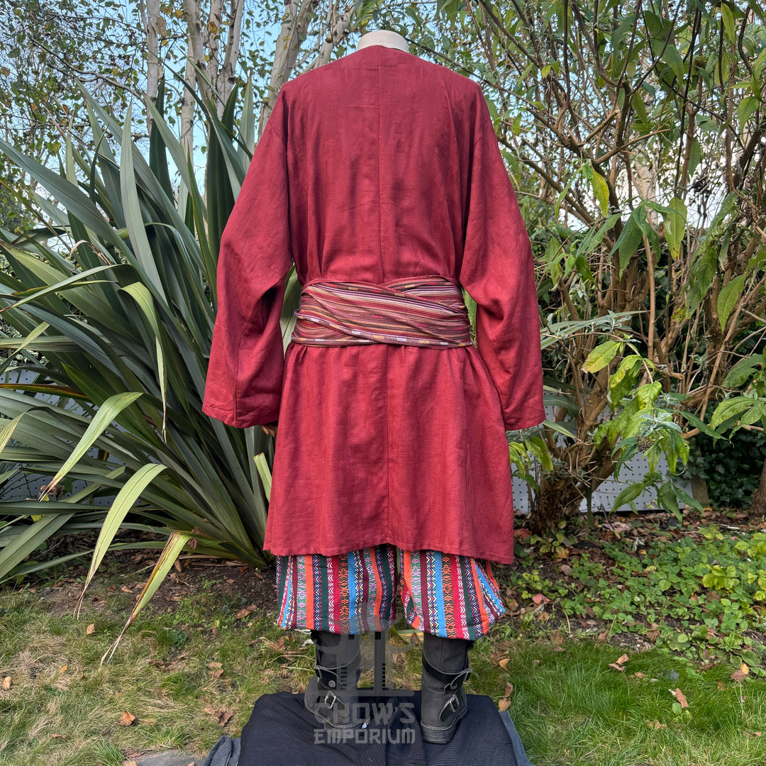 red medieval tunic, front view for LARP.
