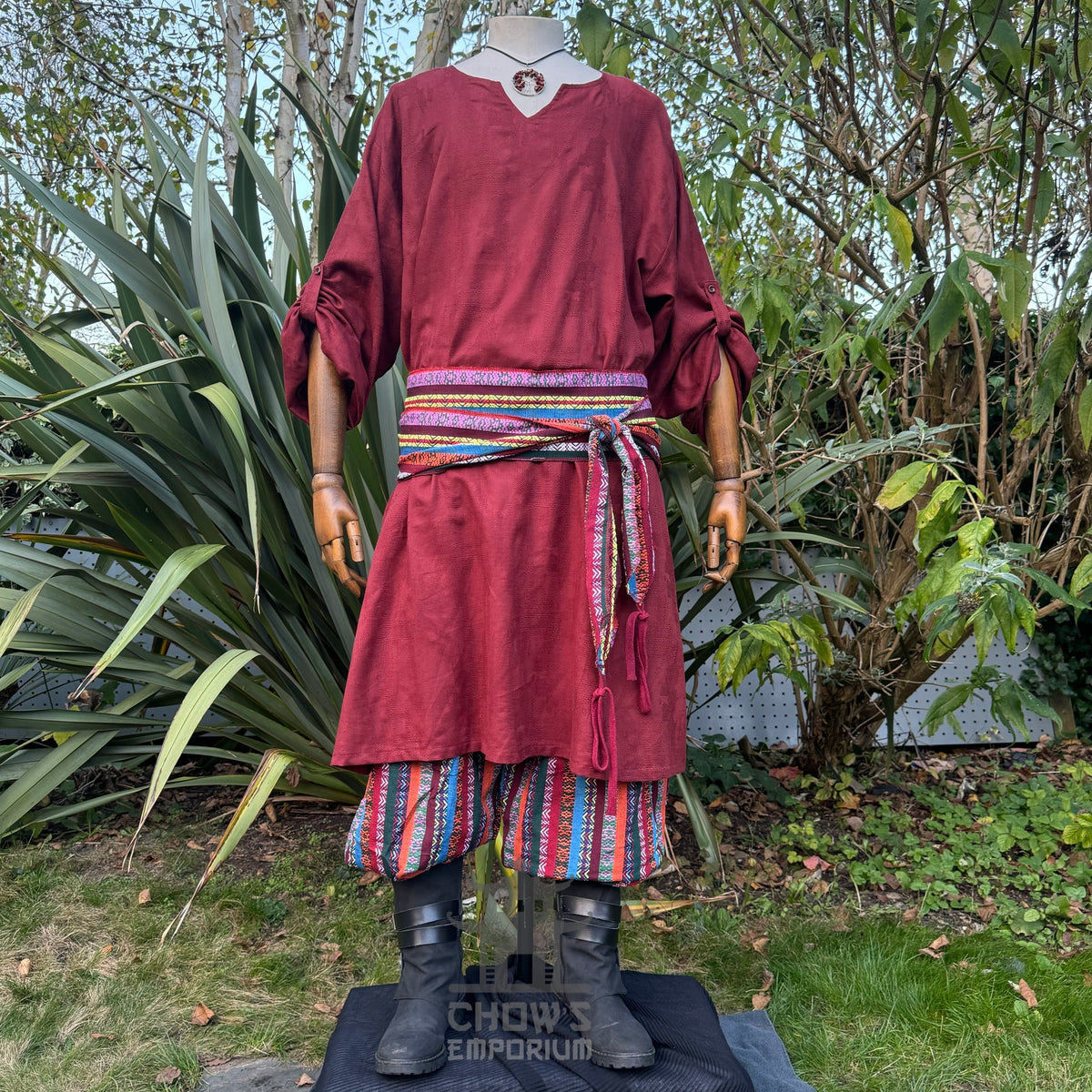 breathable red textured tunic for cosplay and LARP.
