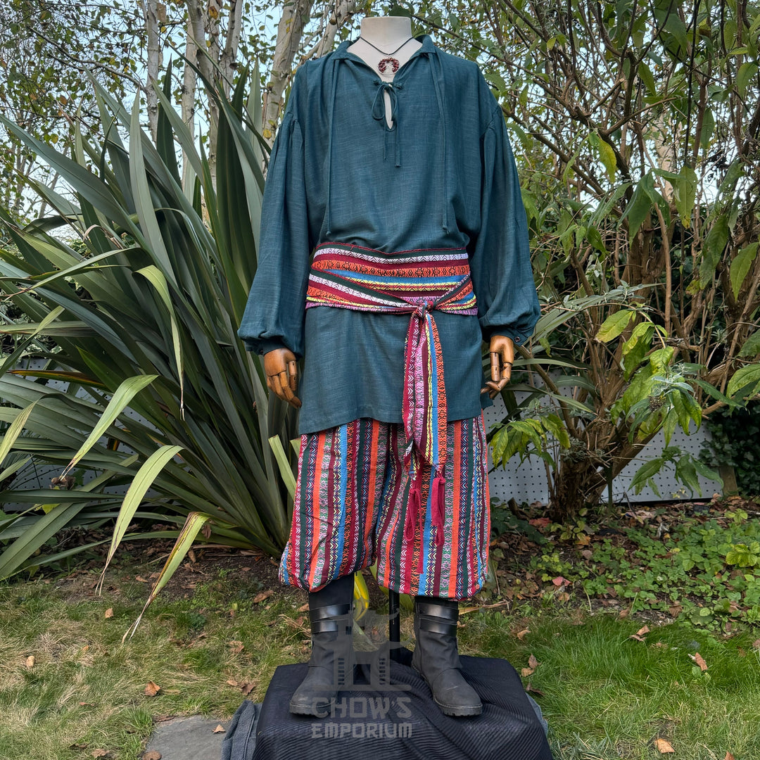 linen cotton medieval shirt in teal for reenactment.