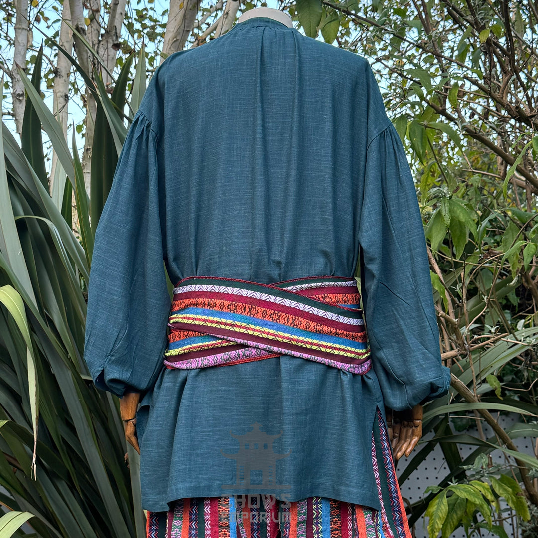 unisex teal medieval shirt styled.