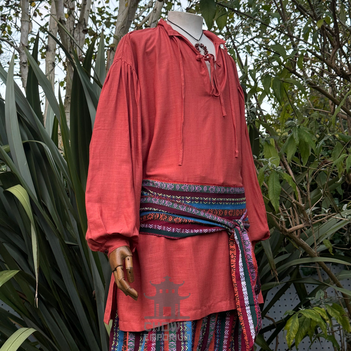 cotton-linen medieval shirt in rust tone for fantasy costume.