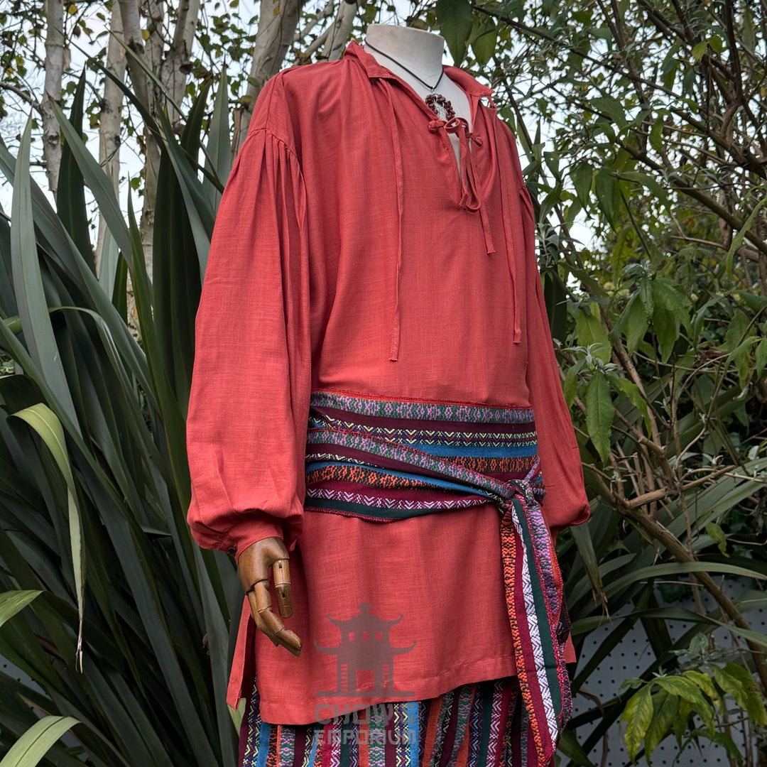 cotton-linen medieval shirt in rust tone for fantasy costume.