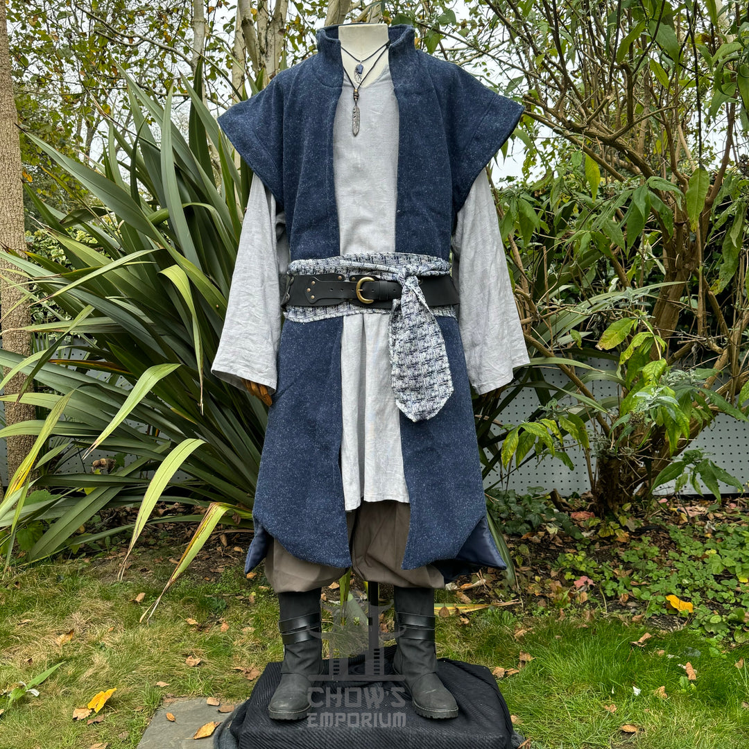 Elven Sage LARP outfit set, dark blue waistcoat, light tunic.