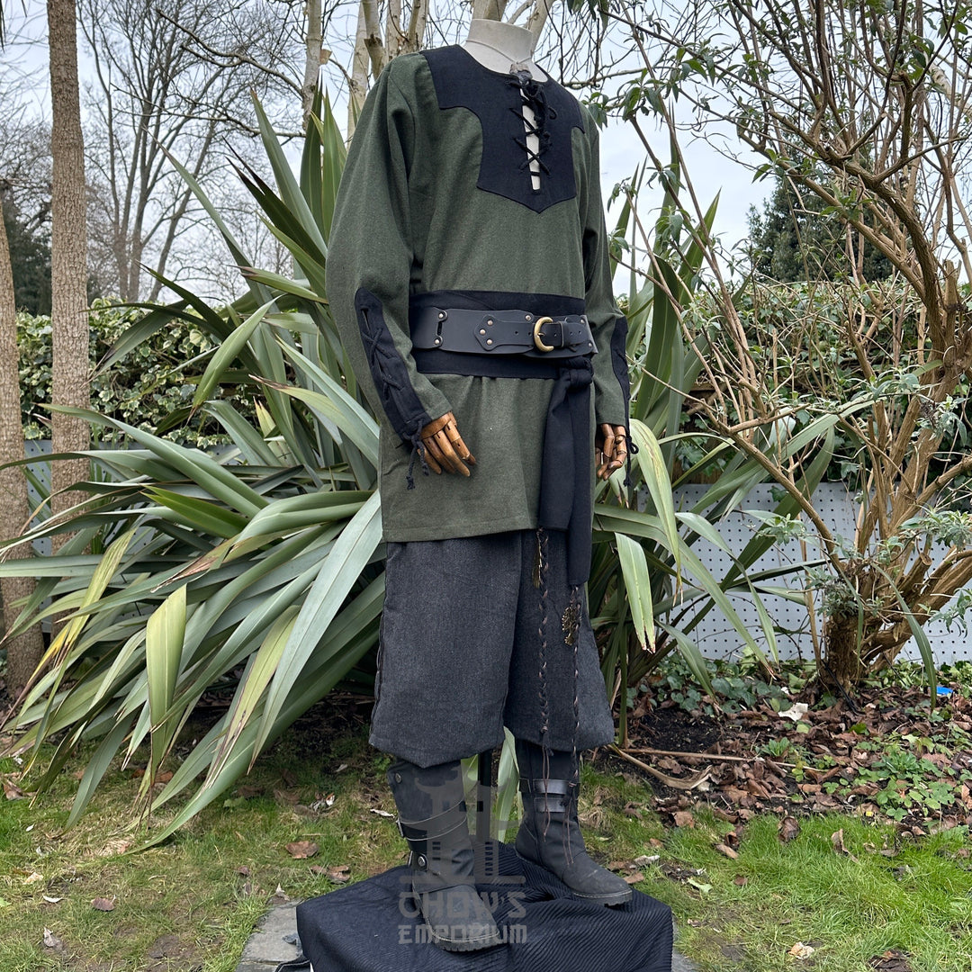 unisex green black wool Viking shirt for LARP.