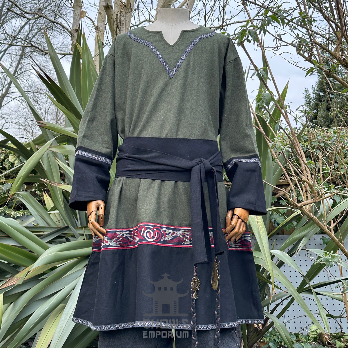 green black wool Viking tunic for LARP.