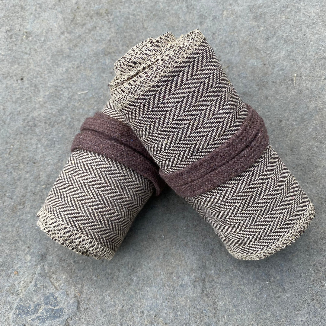Light brown herringbone wool wrap set for LARP or medieval costumes.