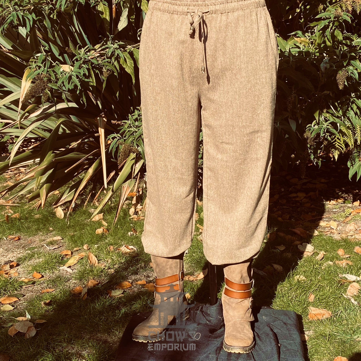 brown wool medieval straight leg pants for LARP.