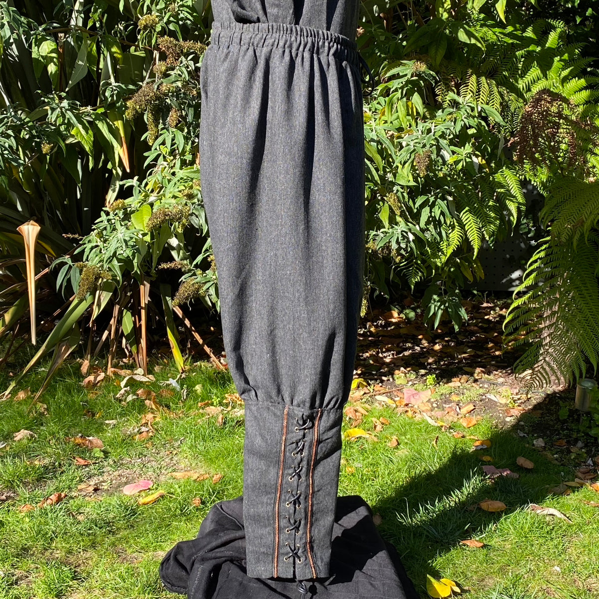 Grey wool viking pants for LARP.
