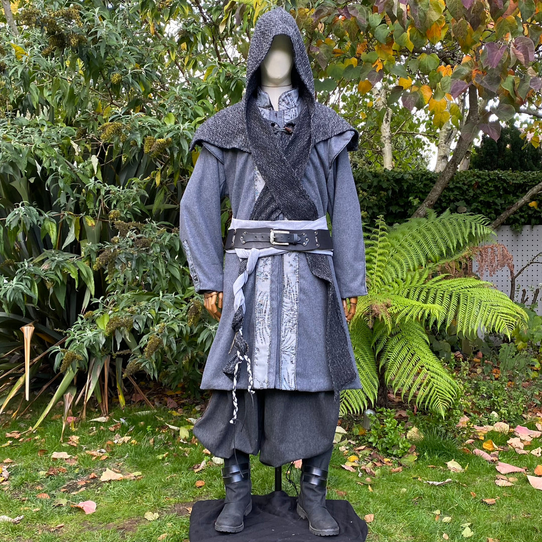 Hooded LARP spellcaster outfit with waist sash.