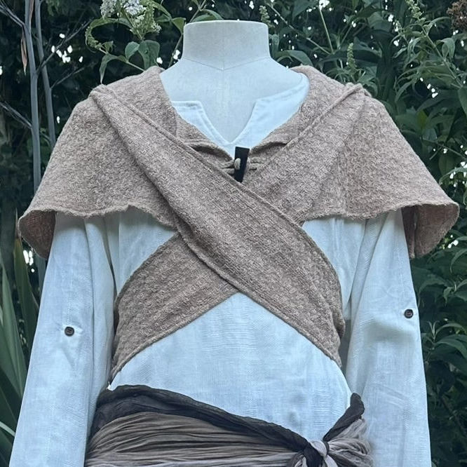 Sand Wool Textured Scarf Hood