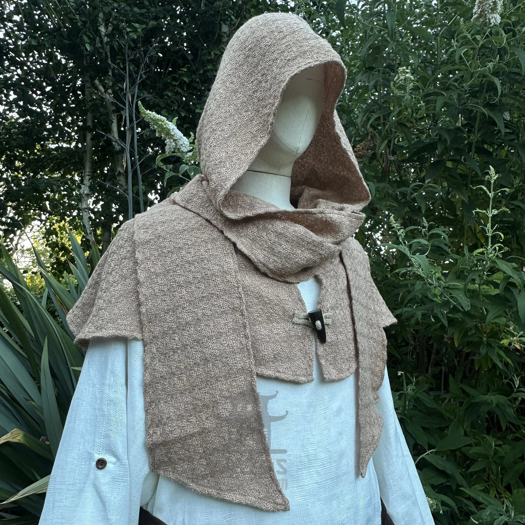 Sand Wool Textured Scarf Hood