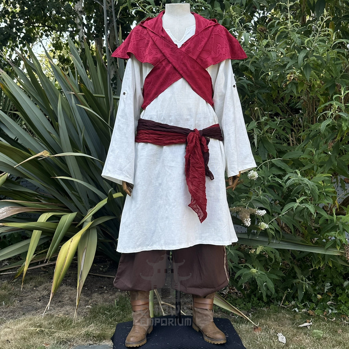 Red Medieval Scarf Hood - Lightweight