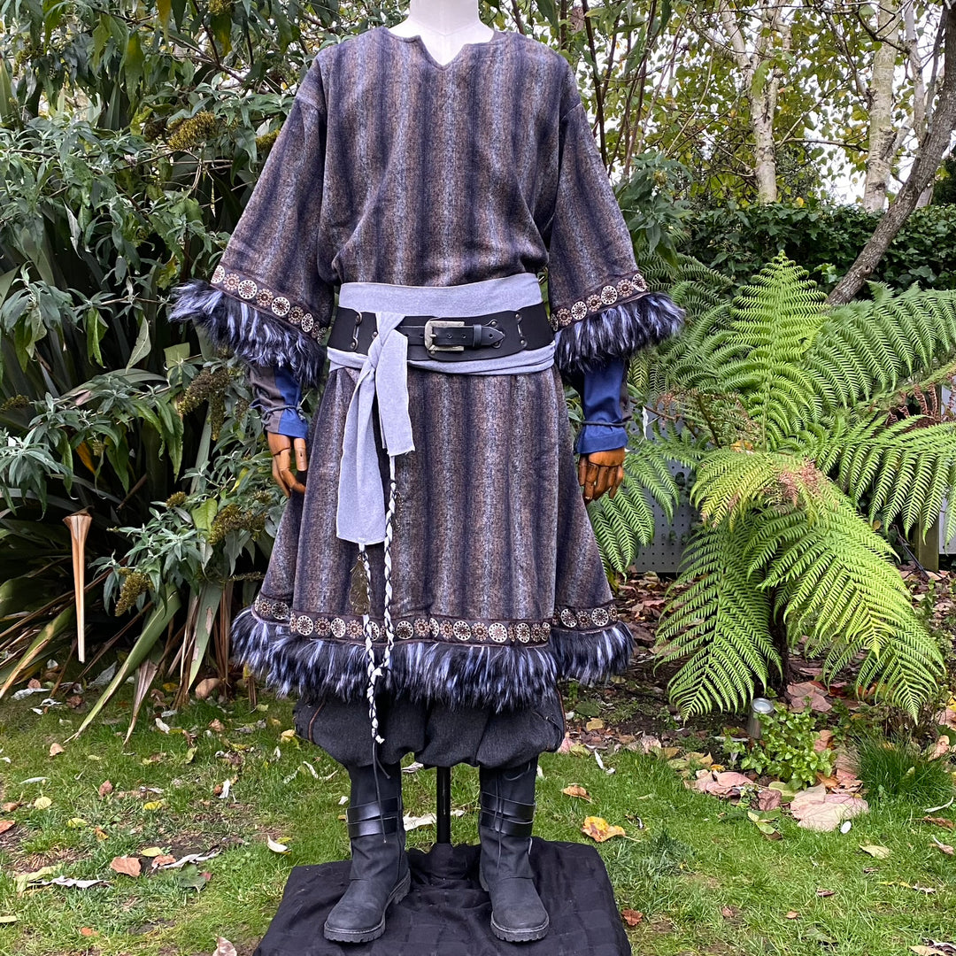 Arcane Warrior LARP set with blue tunic, hood, trousers, and sash.