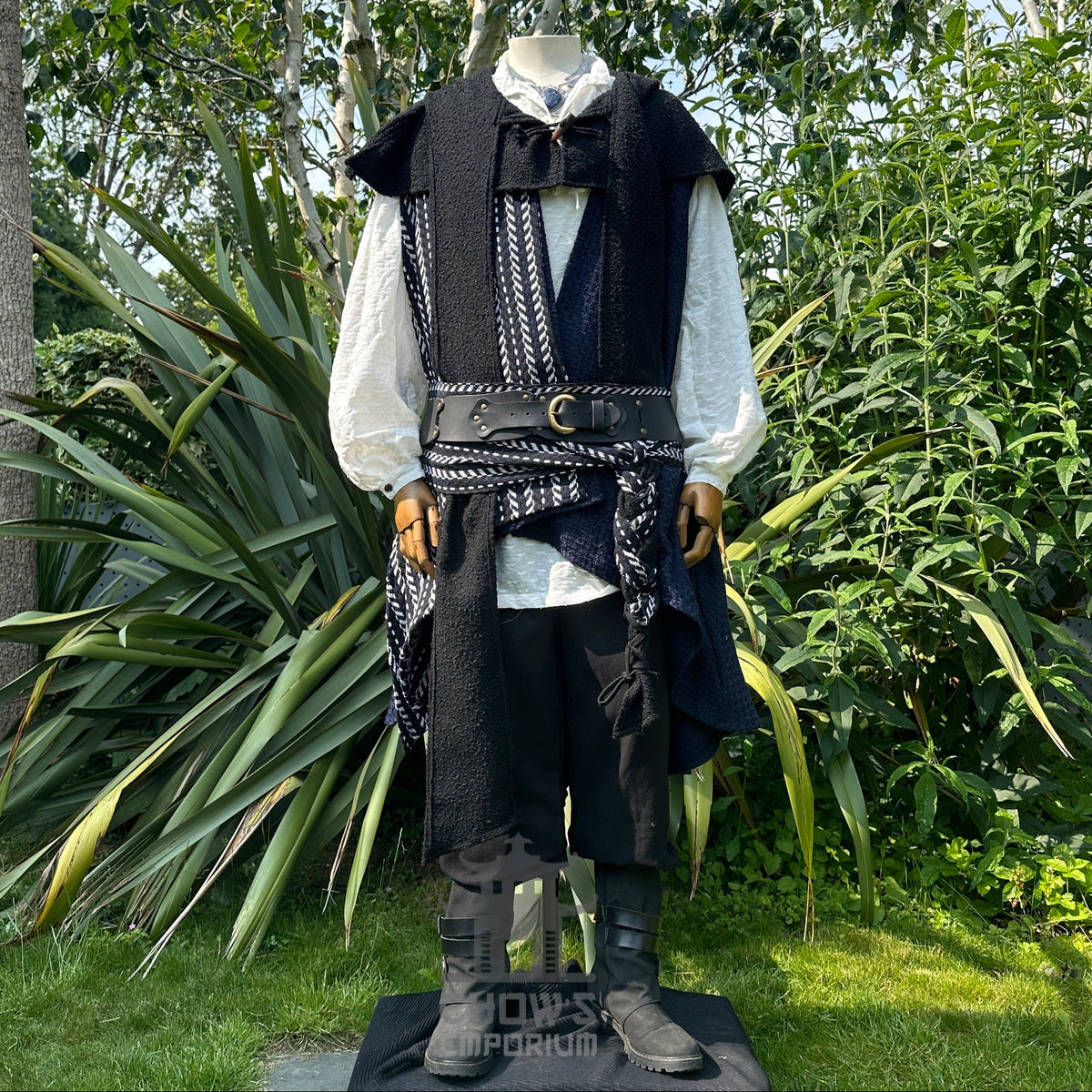 Pirate rogue LARP set, black waistcoat, white shirt.