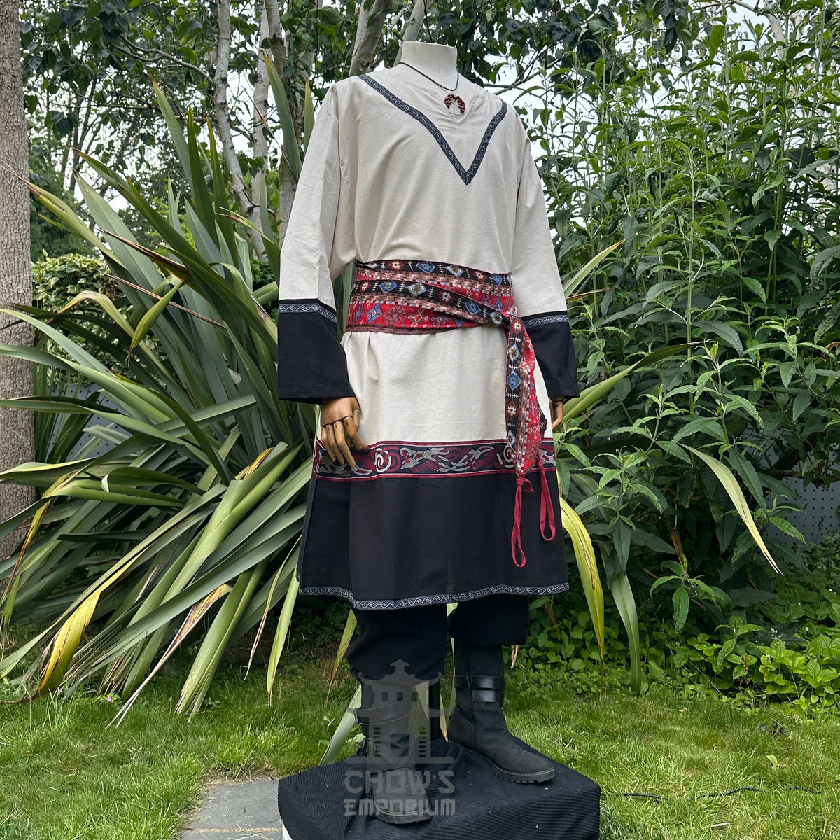 Viking style tunic in white and black for Ren faire costume.