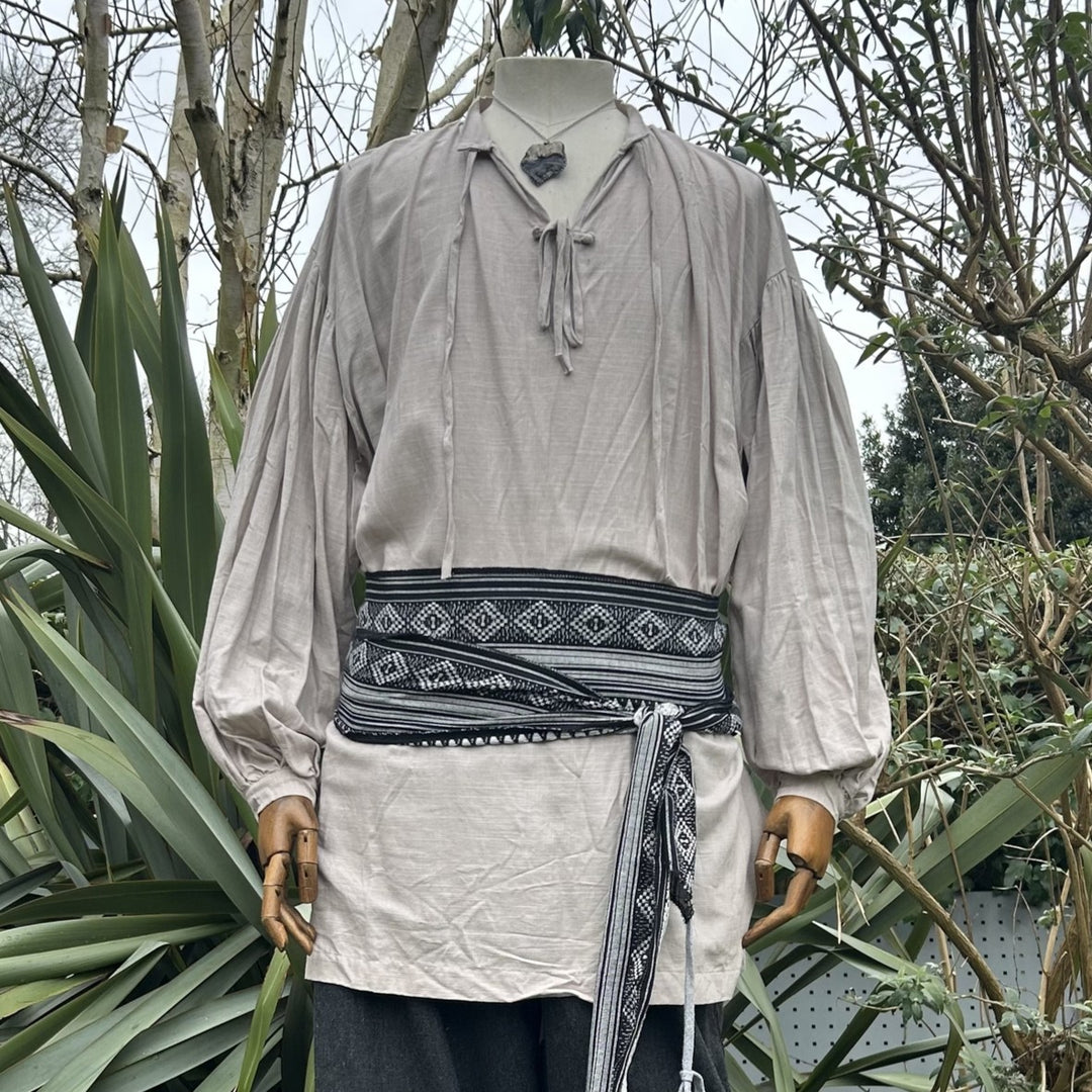 light grey cotton-linen medieval shirt.