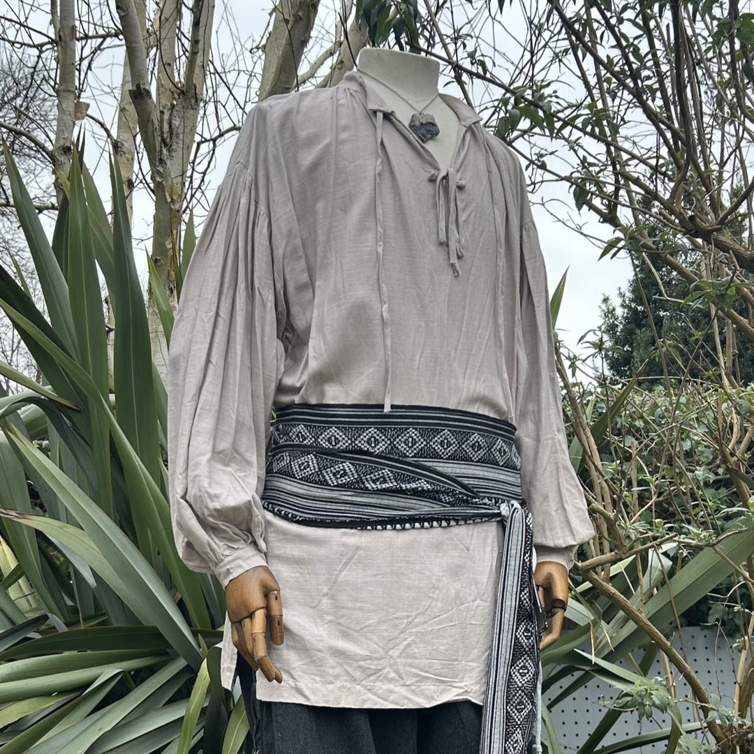 medieval shirt in light grey cotton linen for fantasy costume.