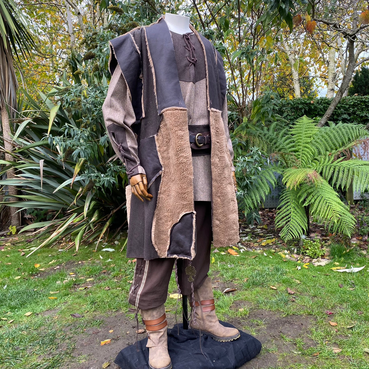 Medieval LARP waistcoat with patchwork design.