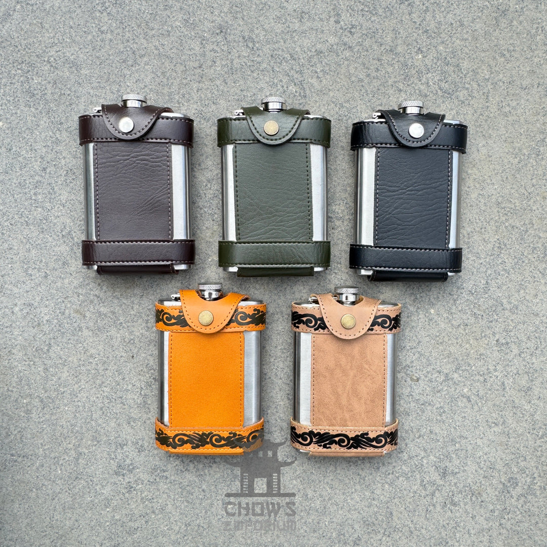 9oz Hip Flask with Leather Holder