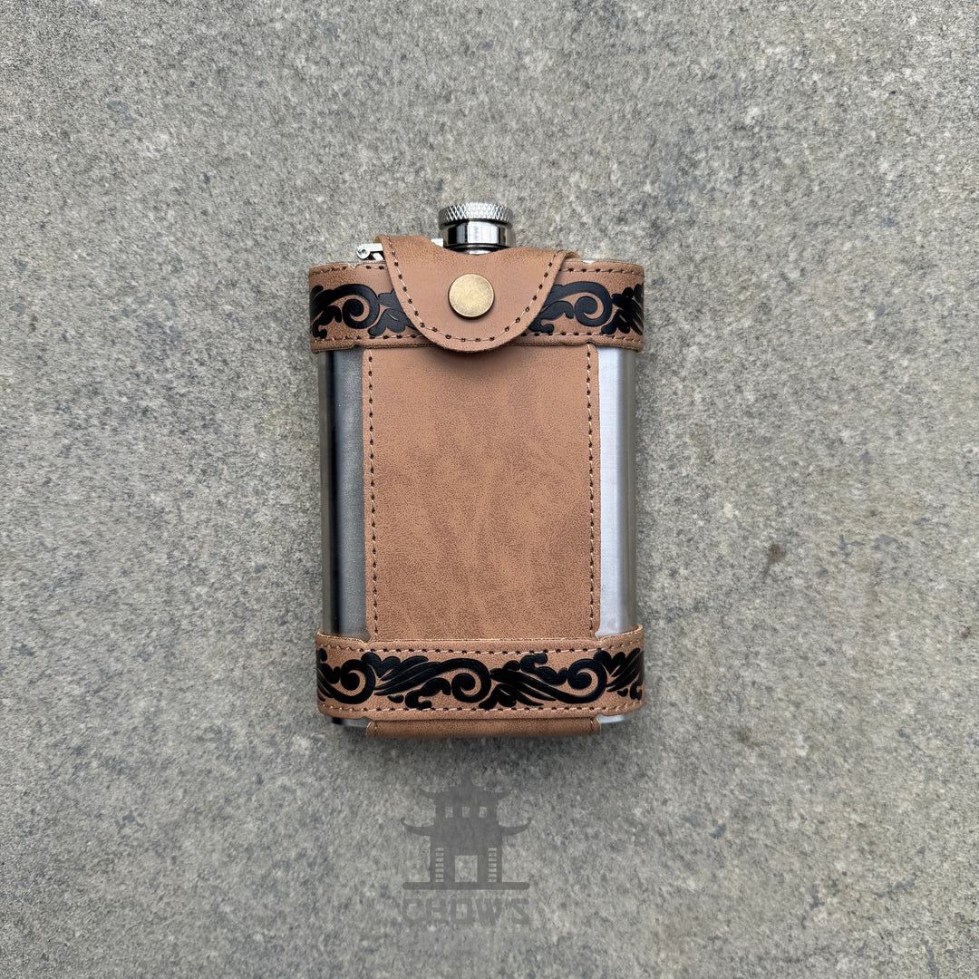 9oz Hip Flask with Leather Holder