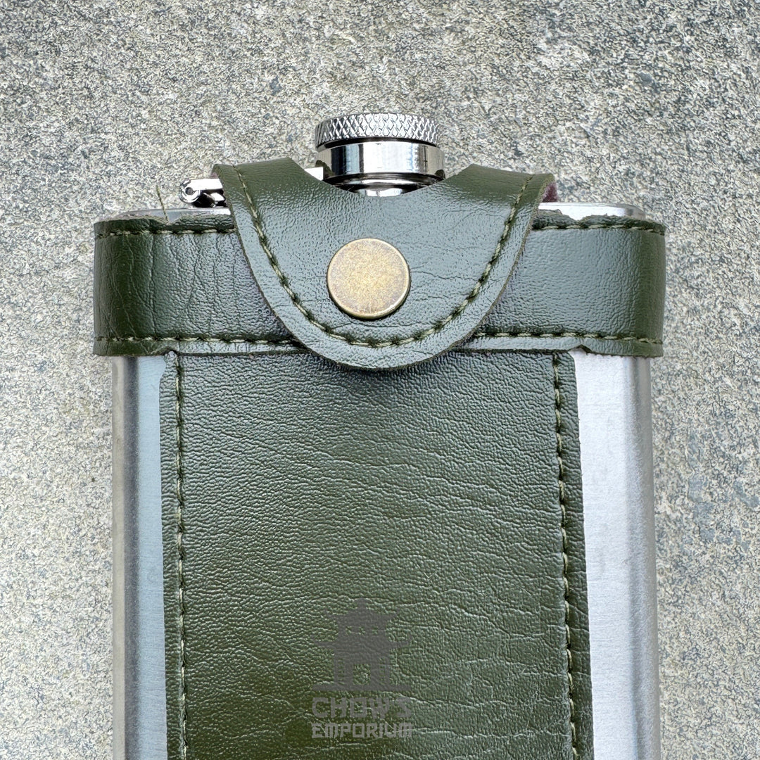 9oz Hip Flask with Leather Holder