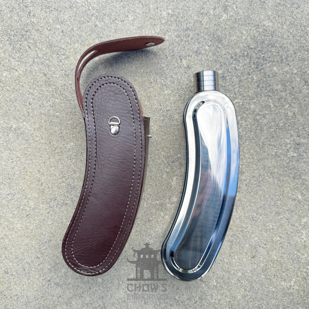 Curved 28oz Hip Flask with Shoulder Strap