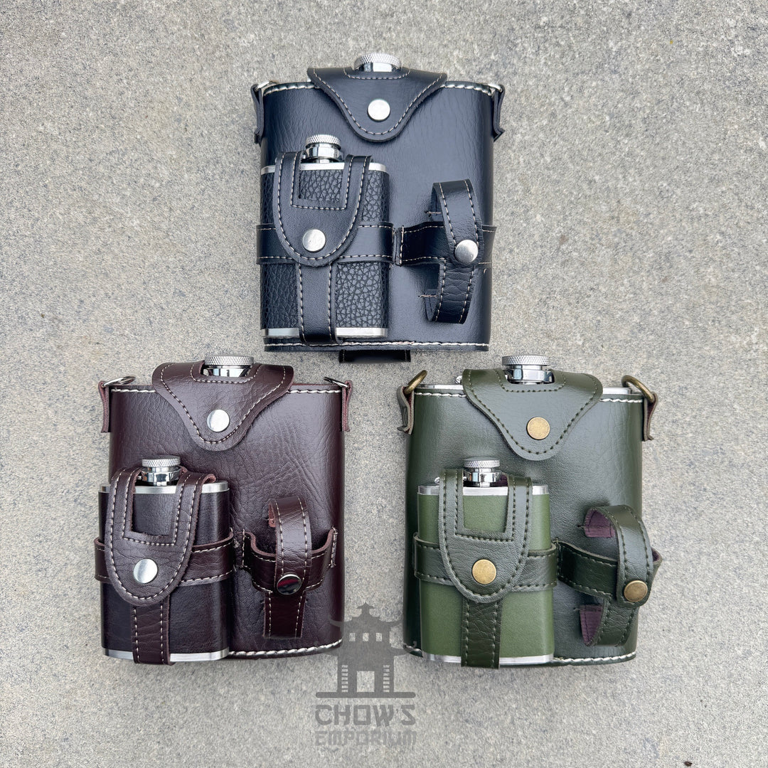 Hip Flask with Mini Flask and Pouches 18oz