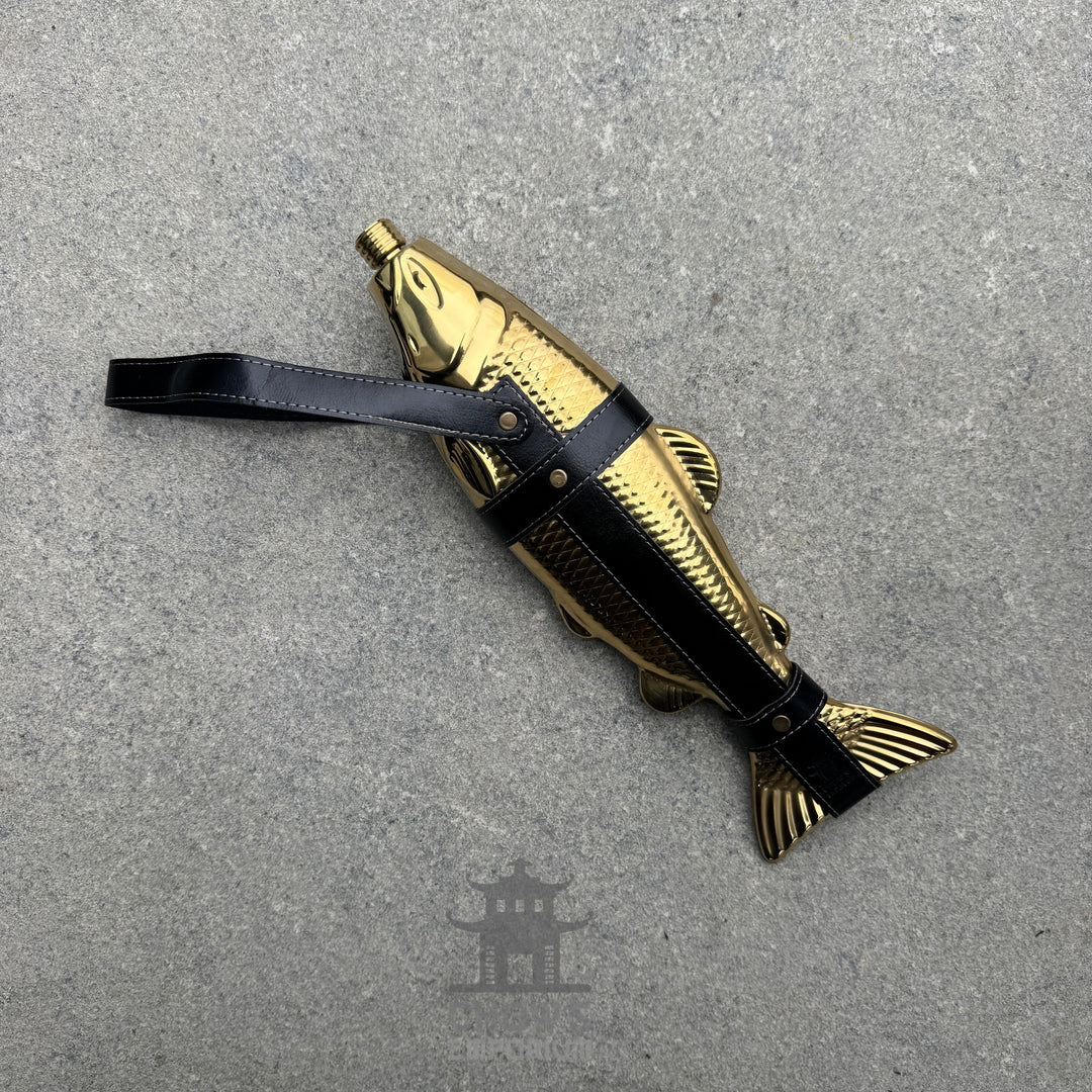 Fish-Shape 18oz Hip Flask with Belt Holder (Gold and Black)