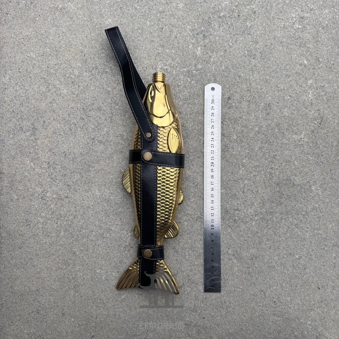 Fish-Shape 18oz Hip Flask with Belt Holder (Gold and Black)