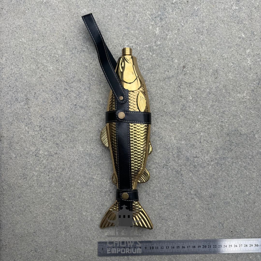 Fish-Shape 18oz Hip Flask with Belt Holder (Gold and Black)