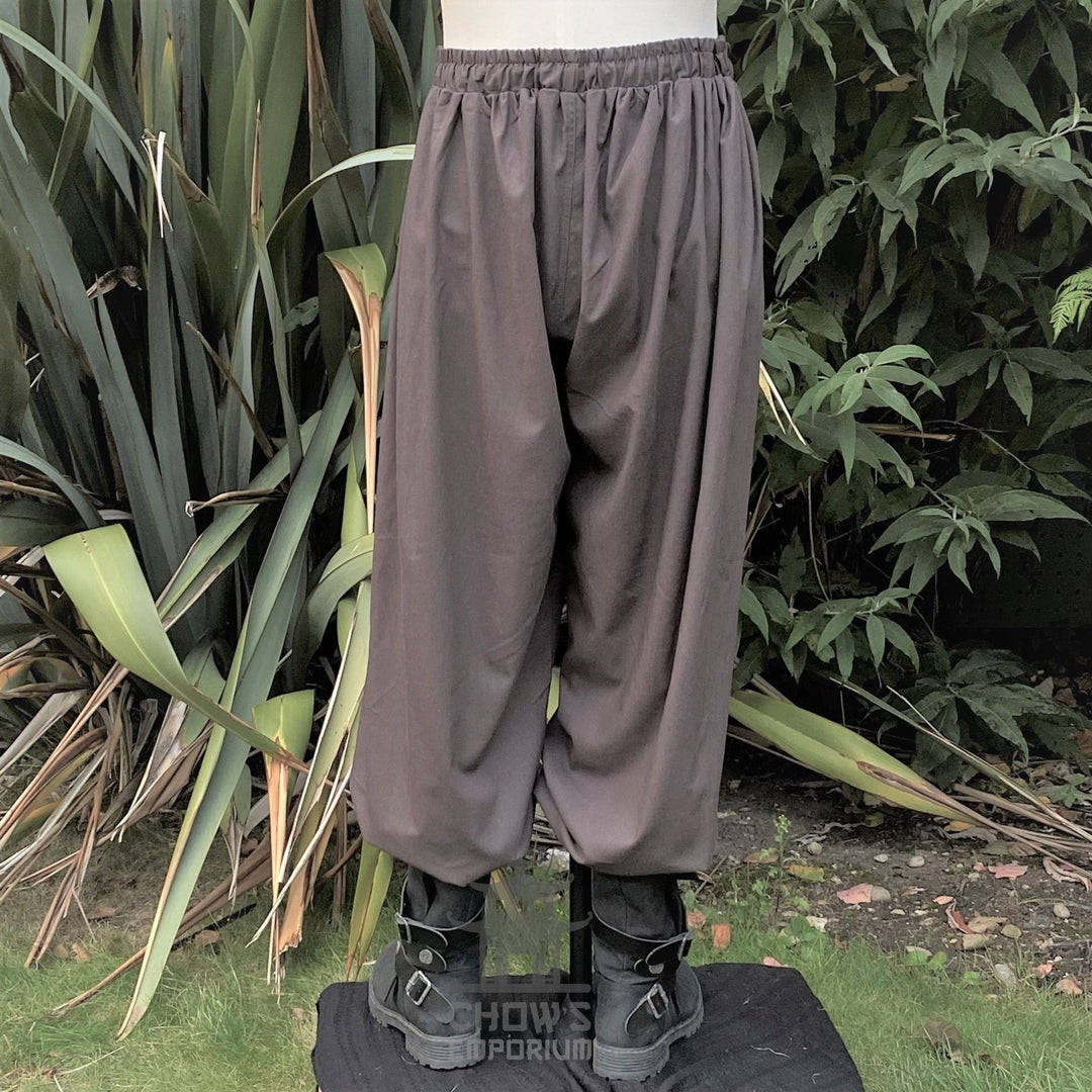 Back view of medieval LARP pants with elastic waist.