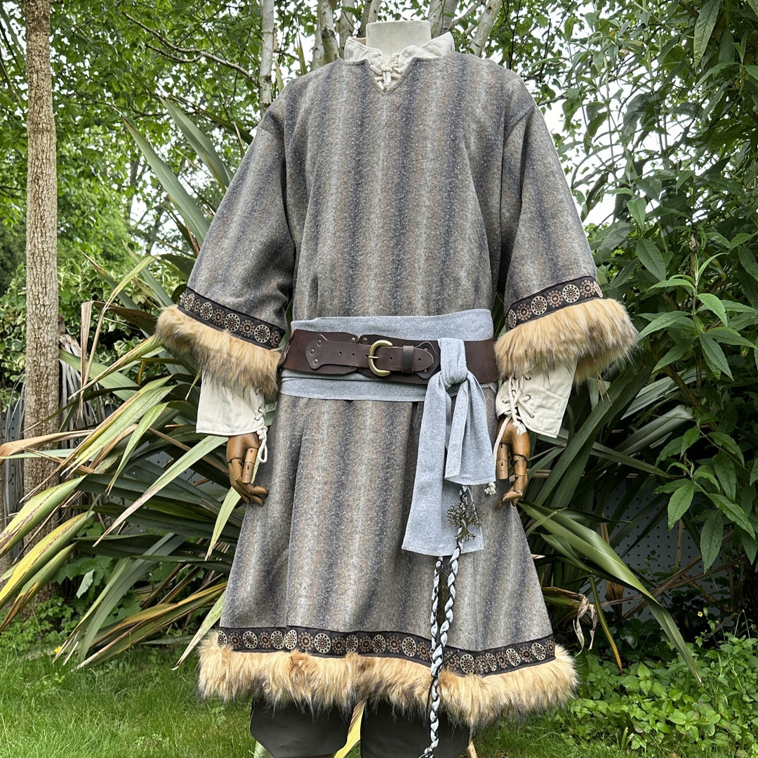 brown grey barbarian fur-trim tunic for LARP.