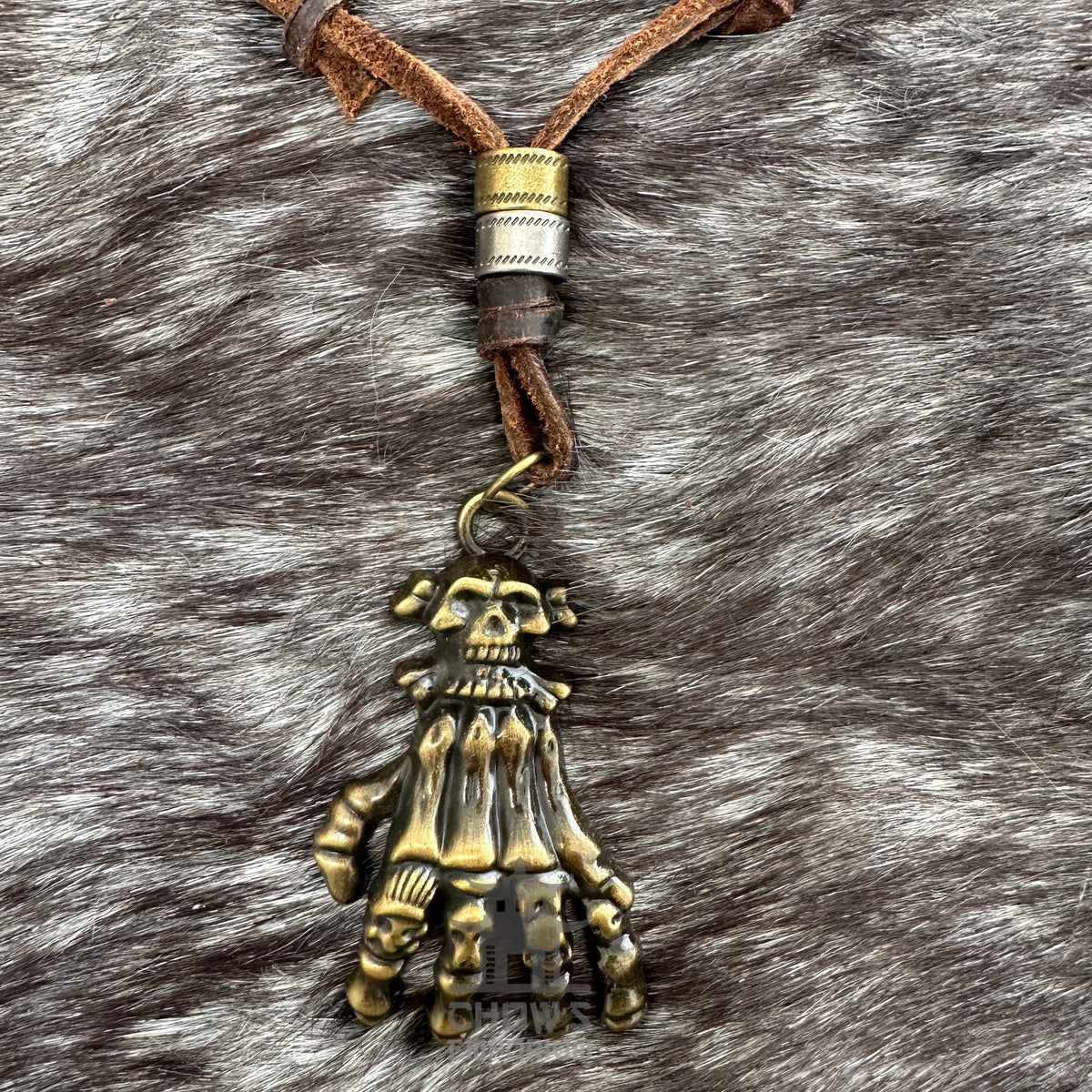 Bronze pirate claw necklace on leather cord, ideal for medieval LARP events.
