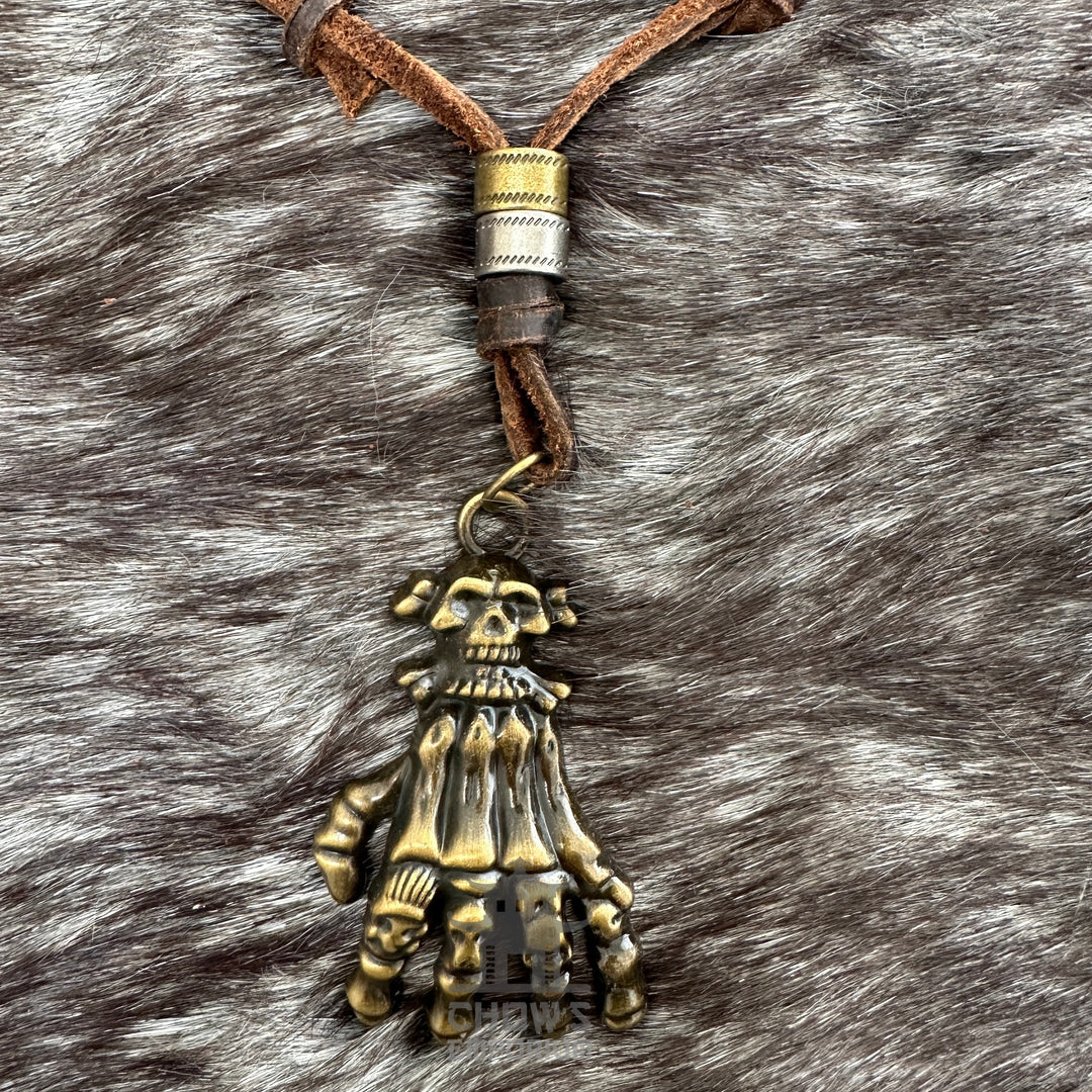 Bronze pirate claw necklace on leather cord, ideal for medieval LARP events.