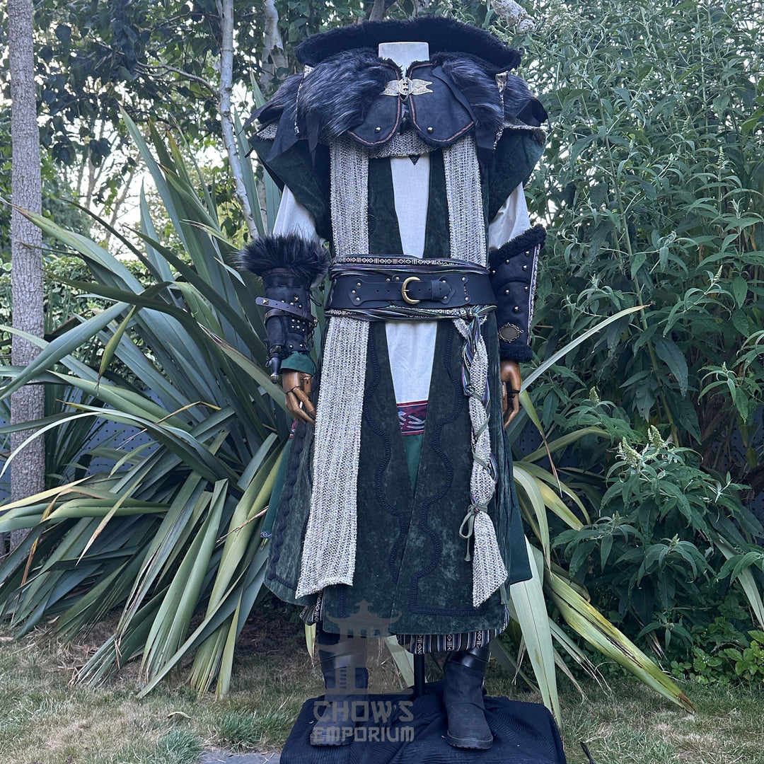 Forest Master LARP Outfit - 5+ Pieces (Waistcoat, Hood, Vambraces, Tunic & Sash)