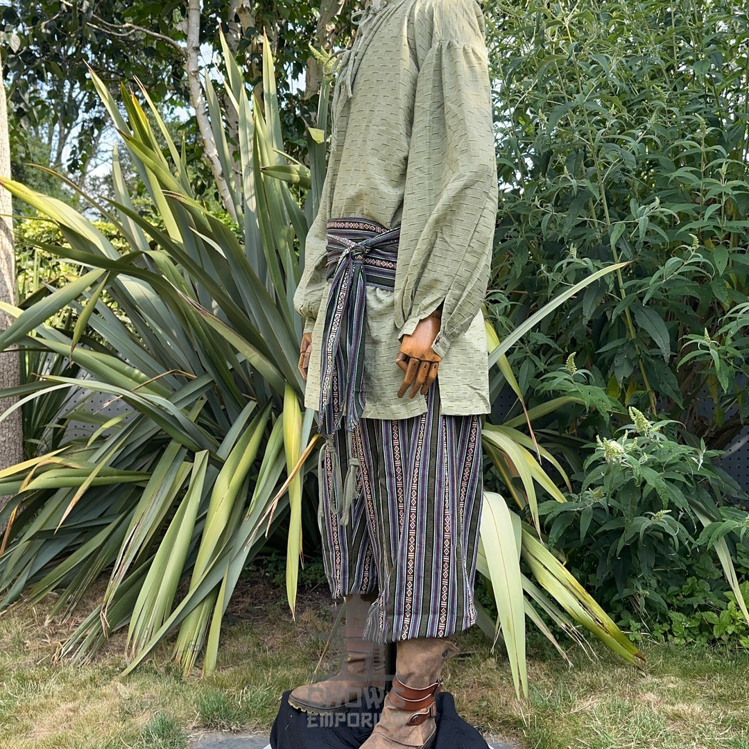 textured green linen cotton medieval shirt for reenactment.