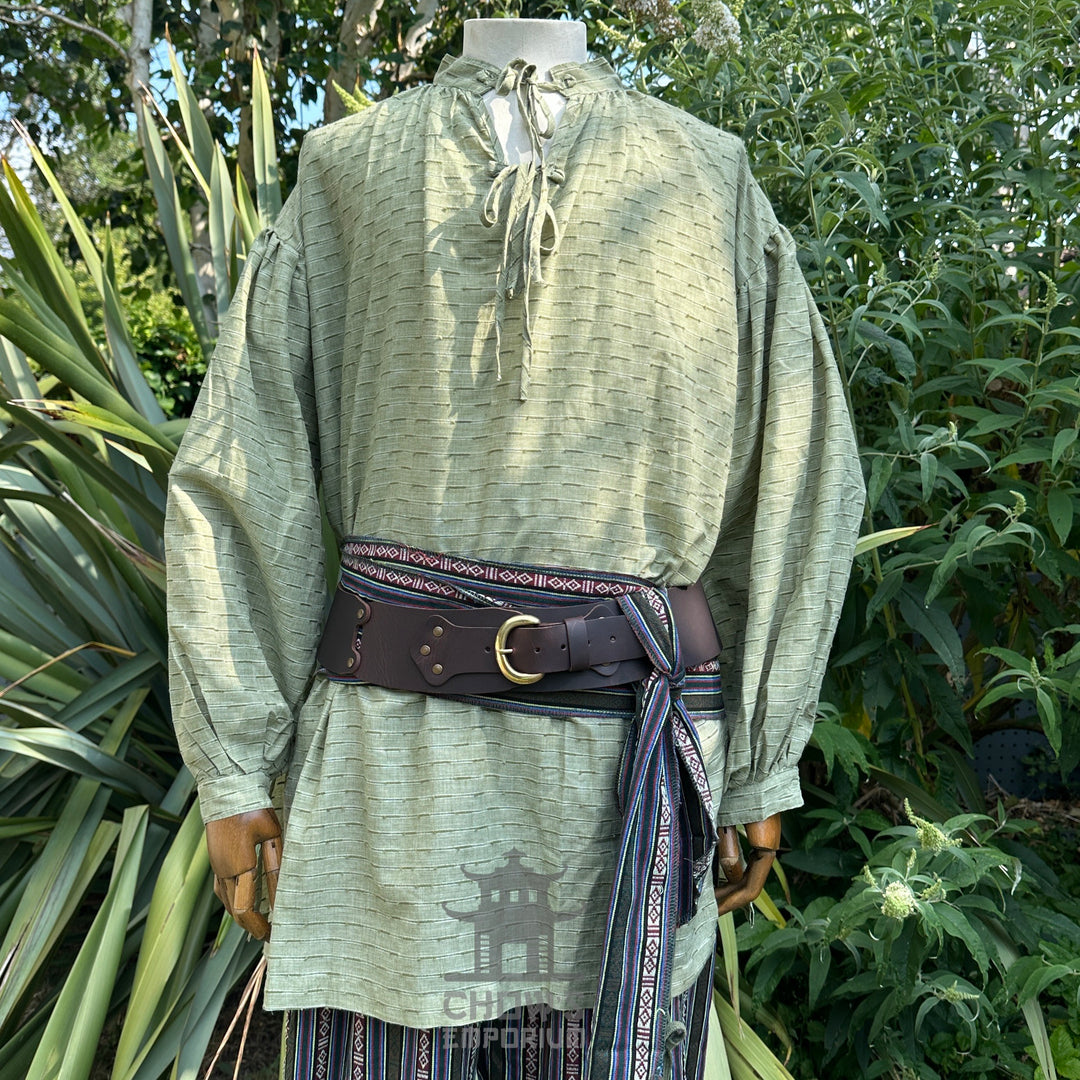 textured green cotton-linen medieval shirt.