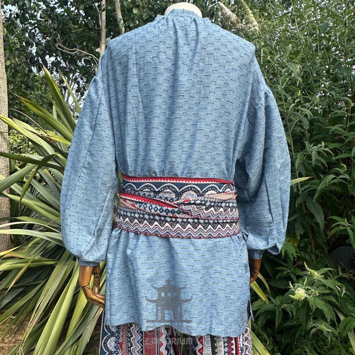 textured blue medieval shirt, front view for LARP.