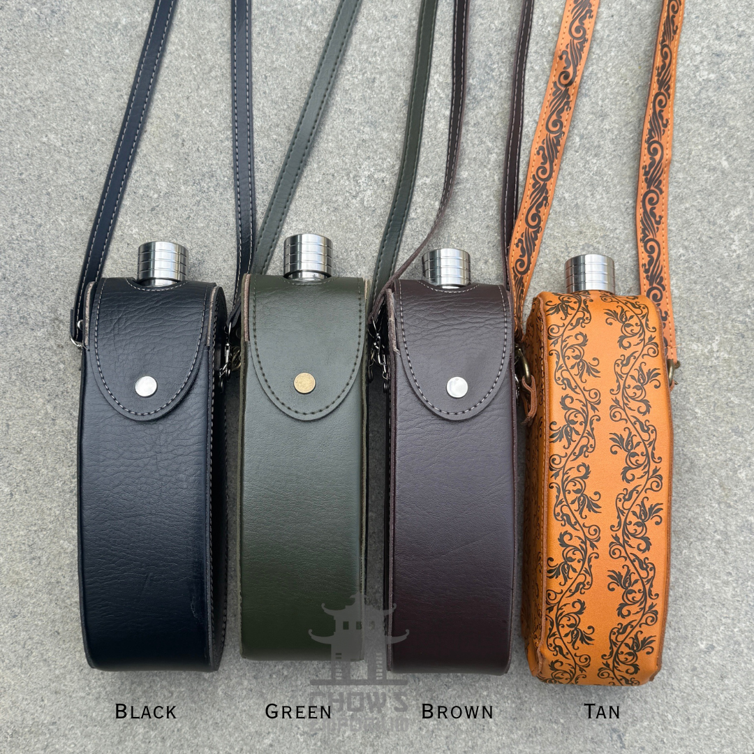 Curved 28oz Hip Flask with Shoulder Strap