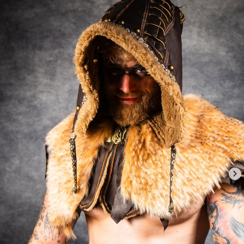 Brown Ornate Faux Leather Hood
