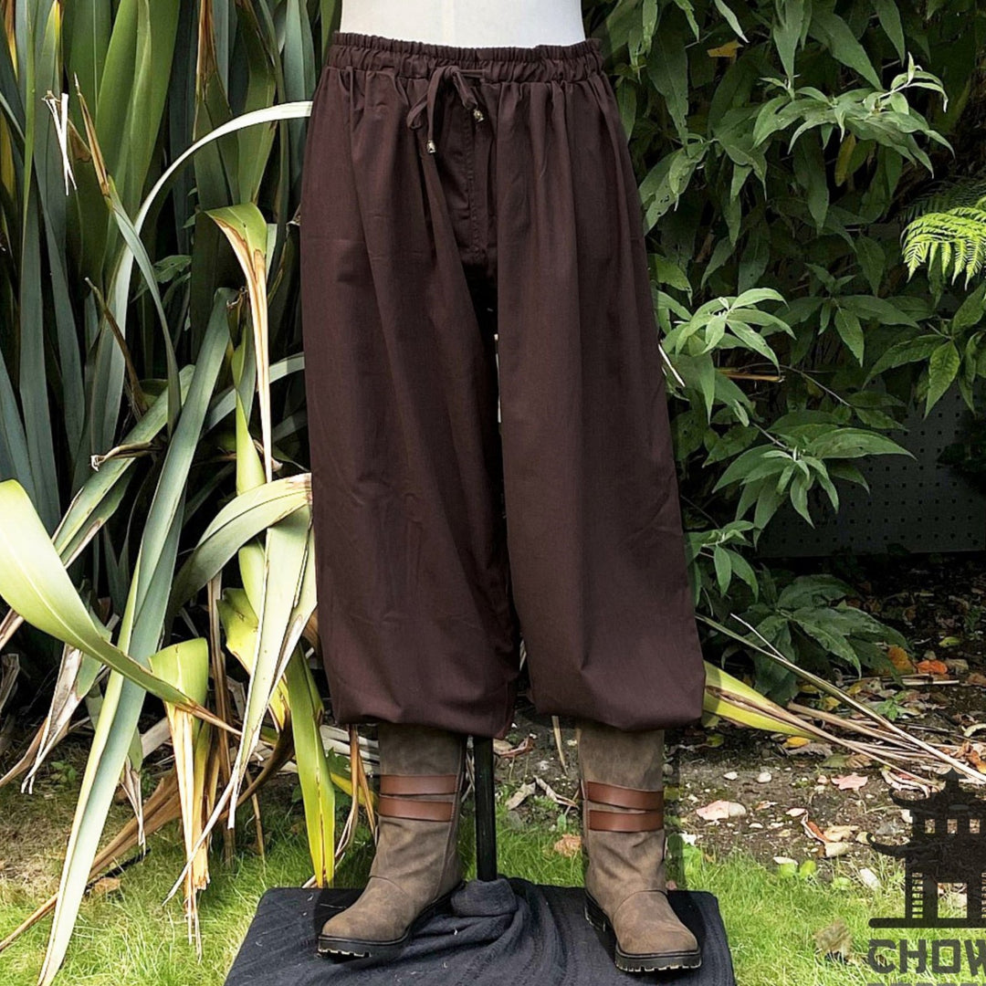 hero pants in brown cotton with drawstring waist for LARP.