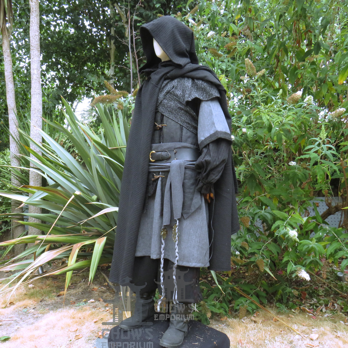 Ashen Rogue LARP Outfit, 5+ Pieces (Waistcoat, Tunic, Hood, Sash, Necklace)