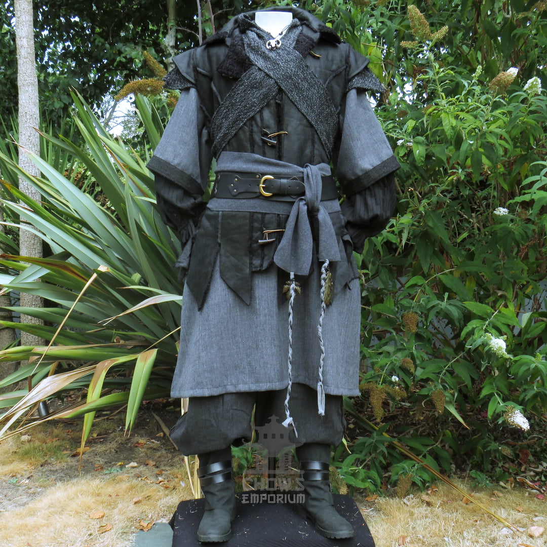 Ashen Rogue LARP Outfit, 5+ Pieces (Waistcoat, Tunic, Hood, Sash, Necklace)