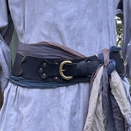Optional black buffalo leather belt worn at the waist with the sash, Pirate Lord outfit set