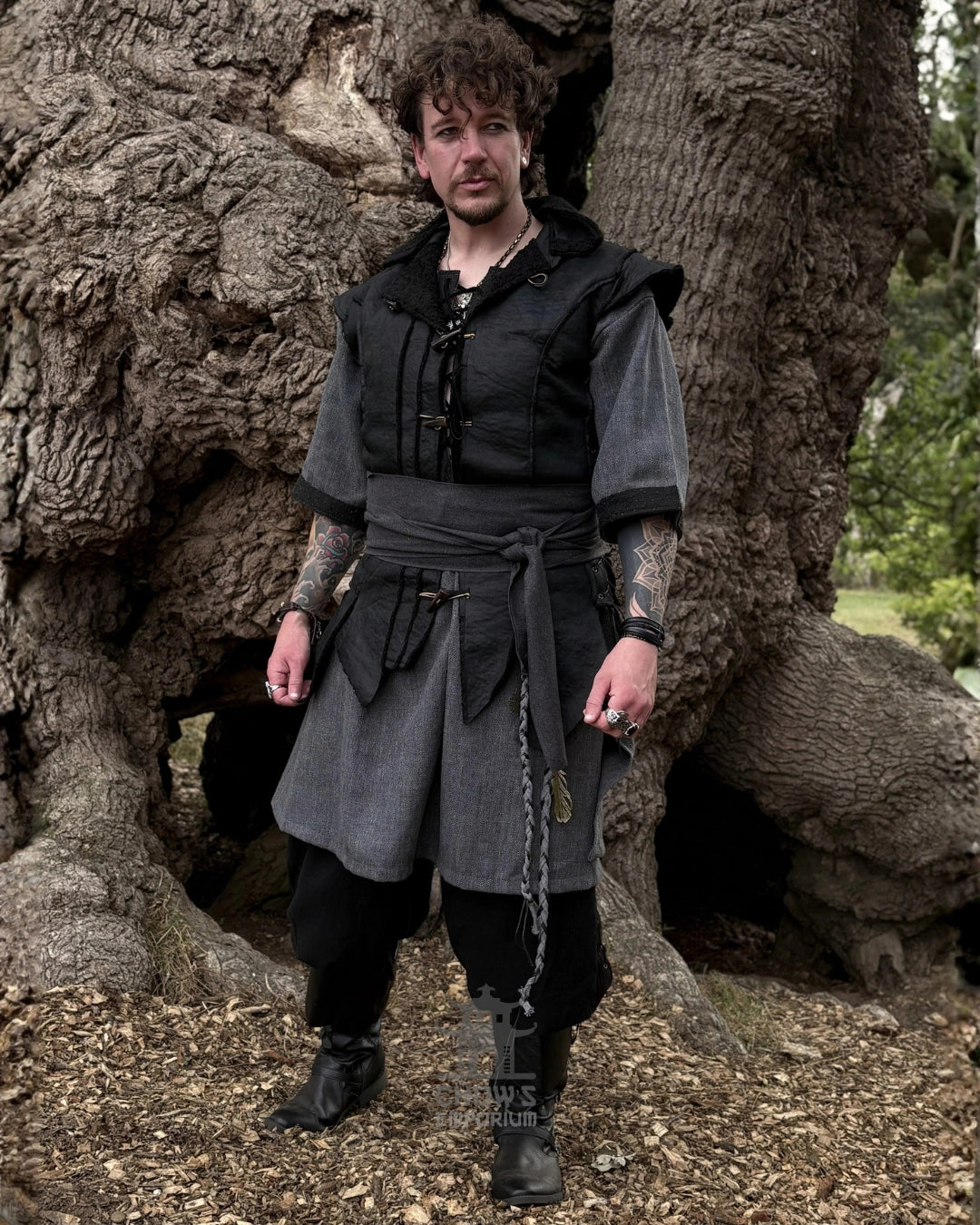 Medieval Faux Leather Waistcoat in Black