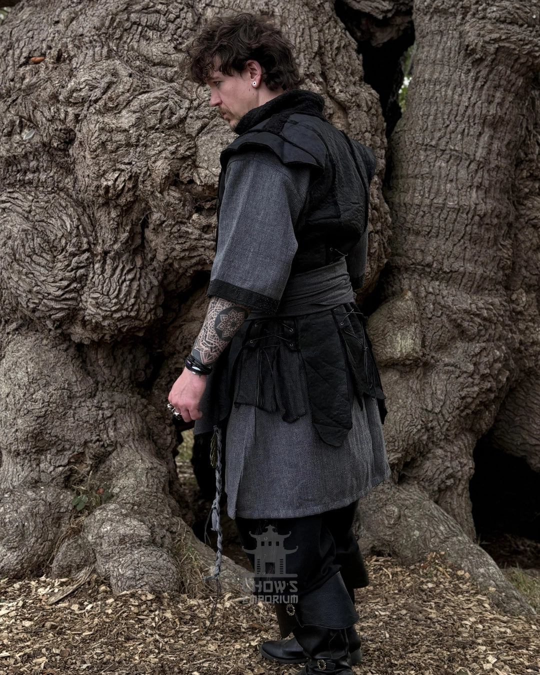 Medieval Faux Leather Waistcoat in Black