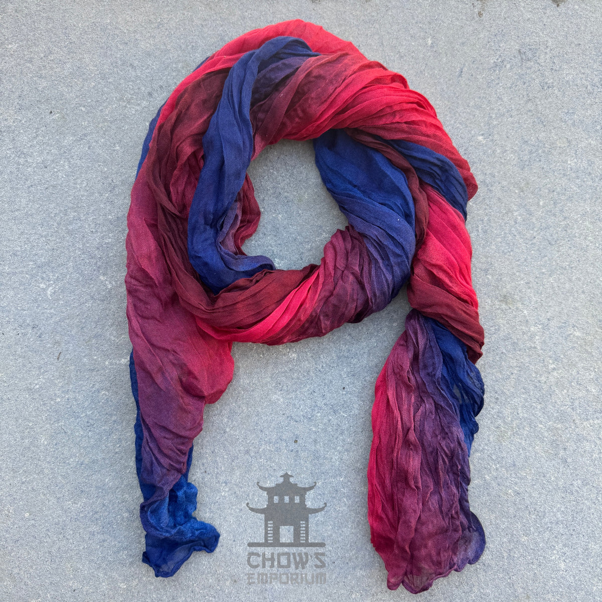 Bloom pirate sash tied and draped, blue, bright red and dark red viscose